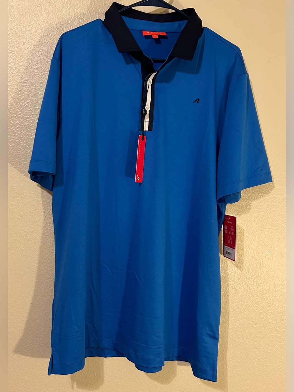 Redvanly Monroe Polo Mens XL Marine Blue 4-Way Stretch NWT Golf Athletic Luxury